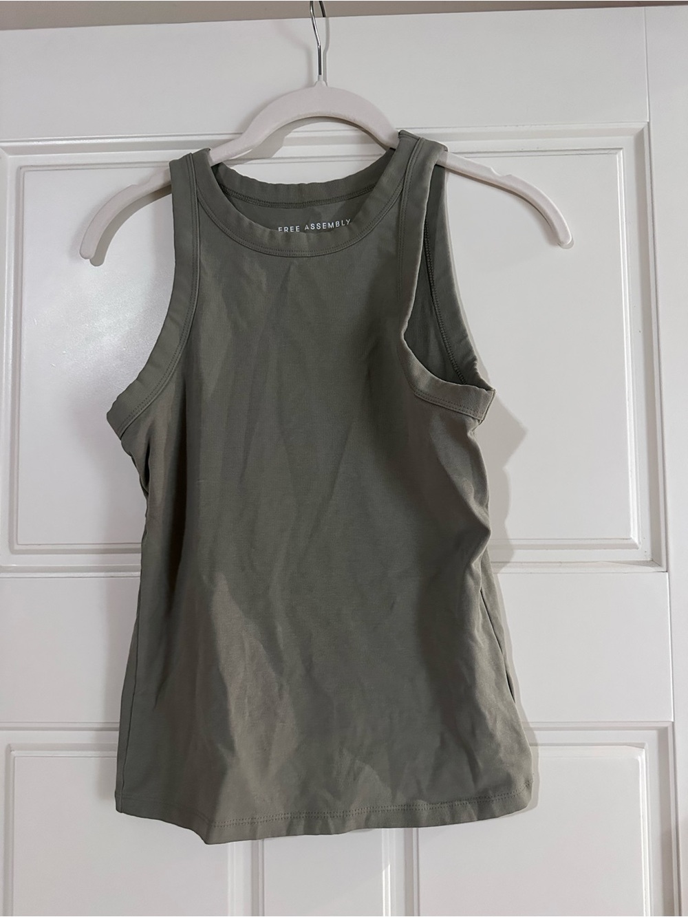 Assembly Label Olive Ribbed Crew Tank